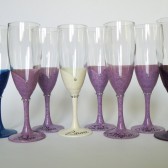 Bridal shower party champagne glasses Hand painted lavender, navy blue, dark purple bridesmaid and bride's dresses