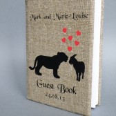 Wedding rustic guest book burlap Linen Wedding guest book Bridal shower engagement anniversary Tiger and Goat silhouettes