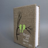 Wedding rustic guest book burlap Linen Wedding guest book Bridal shower engagement anniversary Green birds on branch