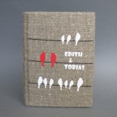 Wedding rustic guest book burlap Linen Wedding guest book Personalized Birds crows on wire Red and white