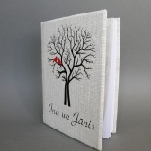 Wedding rustic guest book burlap Linen Wedding guest book Bridal shower engagement anniversary Red Cardinals on the Tree