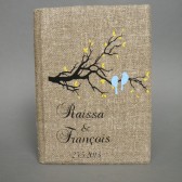 Customized Wedding guest book Blue birds on the tree branch and yellow leaves