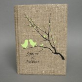 Customized Wedding guest book Light green birds on branch