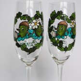 Hand painted Wedding Toasting Flutes Set of 2 Personalized Champagne glasses Two funny Acorns and oak leaves