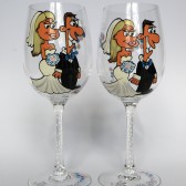 Special Offer READY TO SHIP Hand painted Wine glasses cartoon Portraits of Bride and Groom