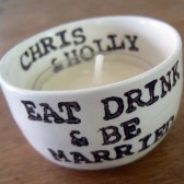 Eat Drink and Be Married handmade and personalized candle holder and wedding favor