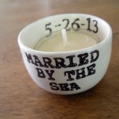 Married by the Sea custom candle holders and party favors