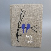 Wedding rustic guest book burlap Linen Wedding guest book Bridal shower engagement anniversary Purple birds on branch