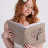 Wedding rustic photo album burlap Linen Bridal shower anniversary Red Cardinals on the Tree