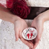 Hand painted Wedding Ring Pillow Alternative , Wedding Ring Dish Red birds on branch