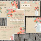 Wedding Invitation Suite Set - Printable, Custom, DIY - RUSTIC, Flowers, Jars, Vintage