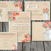 Wedding Invitation Suite Set - Printable, Custom, DIY - RUSTIC, Flowers, Jars, Vintage