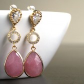 Gold Cubic Zirconia nd Pink Earrings