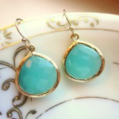 Large Mint Aqua Earrings in Gold
