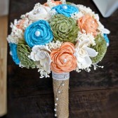 Custom Bridal Bouquet- Large Fabric Sola Flower Bouquet Ivory Turqoise Peach Green, Bridal Bouquet, Alternative Bouquet, Keepsake Bouquet