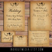 Lovebirds & Laurels Vintage Wedding Invitation Suite