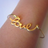 Gold Love Bangle Bracelet Gold Charm Script - Stackable Bangle Charm Bracelet
