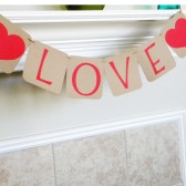 Valentine Rustic Wedding Love Brown Kraft Reception Photo Prop Decoration Banner Garland with Red Font and Hearts