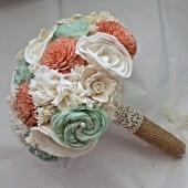 Handmade Wedding Bouquet- Medium Peach Mint Ivory Bridal Bridesmaid Bouquet, Alternative Bouquet, Keepsake Bouquet, Rustic Wedding