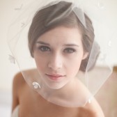 Tulle Birdcage Blusher Veil with Silk Flowers - Flora