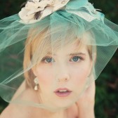 Mint Birdcage Veil with handmade flower.