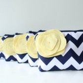 Cosmetic Bag Set, Navy Chevron and Yellow, Bridesmaid Gift