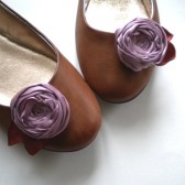 Shoe Clips Cabbage Rosettes in dusky lavender color with fall leaves Handmade 