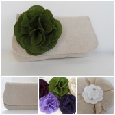 Natural clutch with fabric blossom 
