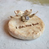 Package deal ... Wedding ring bearer bowl AND cake topper lovebirds to match ... i do, me too