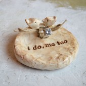 Package deal ... Wedding ring bearer bowl AND cake topper lovebirds to match ... i do, me too