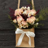 blush dried peony and burlap pew holders