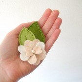 Pale Peach Felt Flower Barrette with Leaves