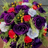 purple, lavender and red rose bouquet