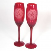 Red Champagne Flutes, Valentine Wedding, Blossoming Hearts