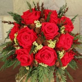 red rose holiday bouquet