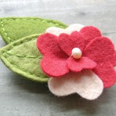 Felt Red Flower Barrette with Leaves