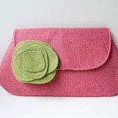 Clutch Purse and Flower Brooch, Pink and Gray, Bridesmaid Bag