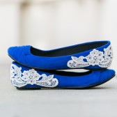 Blue Wedding Flats with Ivory Lace
