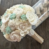  Handmade Natural Wedding Bouquet- Small Ivory Mint Bridal Bridesmaid Bouquet, Rustic Wedding, Alternative Bouquet, Keepsake Bouquet