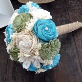 Handmade Wedding Bouquet- Small Turquoise Green Ivory Bridal Bridesmaid Bouquet, Alternative Bouquet, Keepsake Bouquet, Rustic Wedding