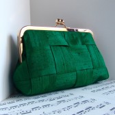 Clover green silk woven clutch