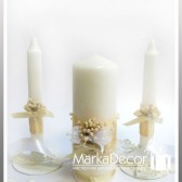 Unit Set of 3 Candles in Ivory with Handmade Decorations