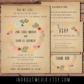 Vintage Floral Wreath Invitation Suite