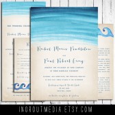Rustic Beach Wedding invitations - Watercolor Waves