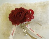 ruby red ring pillow, apple burlap 