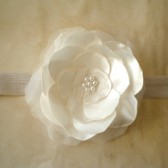 SALE Flower Girl Headband white Satin Flower Handmade