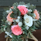 white,pink,peach bouquet with gray foliage