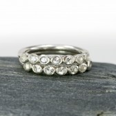 White Topaz Wedding Band, Seven Stone Bezel Ring