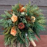 winter rose and cedar bridesmaid bouquet
