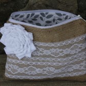Winter White Burlap and Lace Clutch